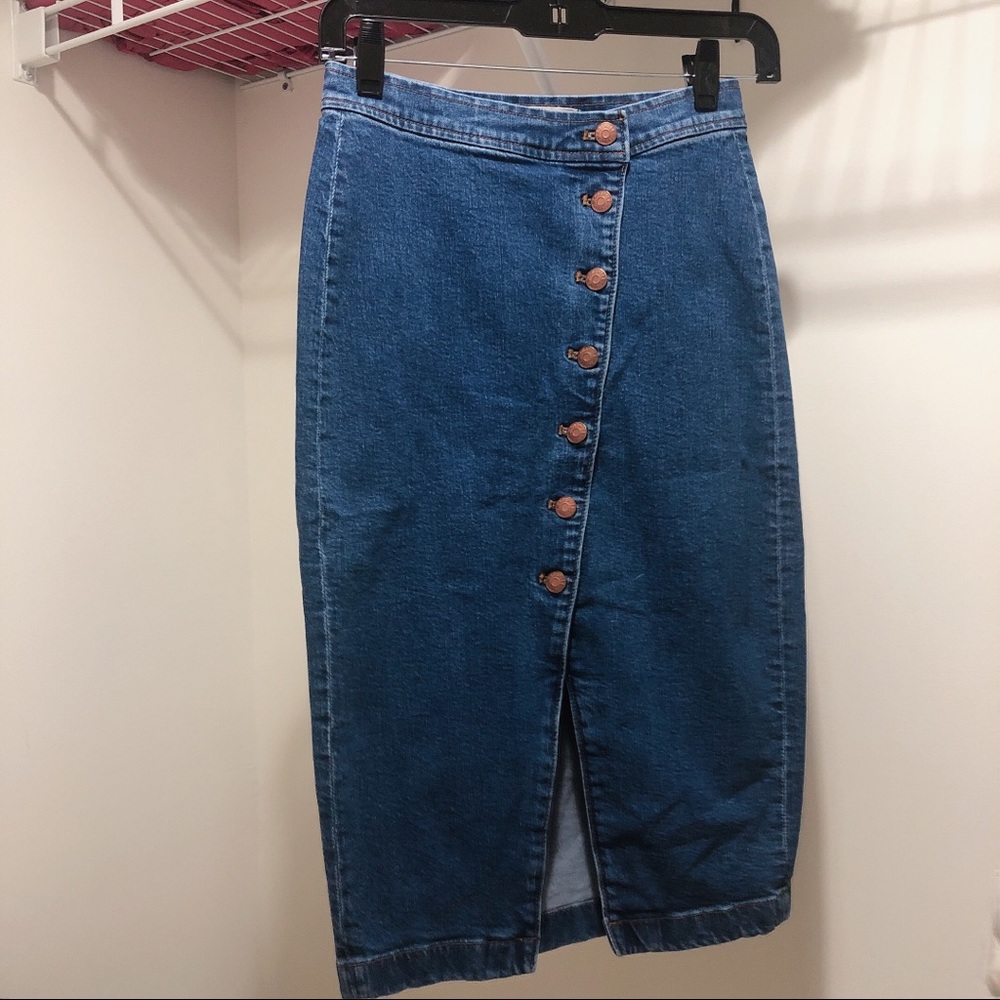 Madewell Stretch Denim Side-Button Midi Skirt
